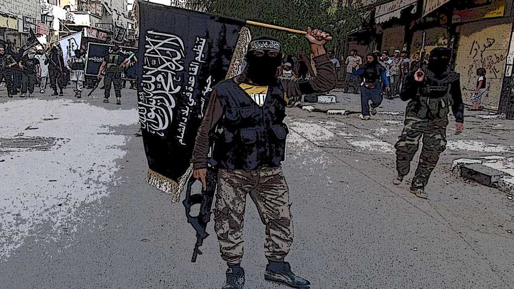 Islamic fighters from the al-Qaida group in the Levant, Al-Nusra Front, wave their movement’s flag at a parade at the Yarmuk Palestinian refugee camp, south of Damascus, on July 28, 2014. (Rami Al-Sayed/AFP/Getty Images)